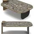 Modern Coffee Table With Gray Veined Marble Top Gold Metal Trim And Black Legs