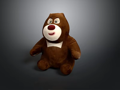 Brown Plush Stuffed Bear Toy With White Belly Red Nose And Black Eyes 3d model