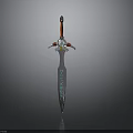 Decorative Fantasy Sword With Silver Blade Red Hilt Ornate Guard And Blue Runes