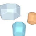 Three Transparent Hexagonal Textured Stools In Light Blue Green And Orange For Modern Decor