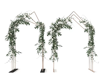 Garden Decor Metal Frame Arches With Green Foliage And White Flowers 3d model