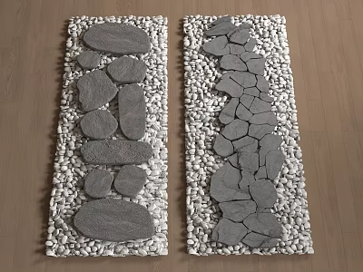 Rockery Stones Arranged With Pebbles On Wooden Floor In Two Sections 3d model