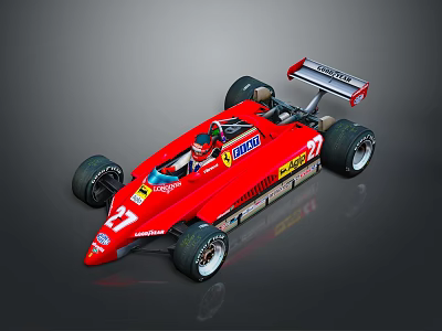 Red Racing Car With Driver In Helmet Dunlop Logo Number 27 And Rear Wing 3d model
