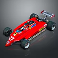 Red Racing Car With Driver In Helmet Dunlop Logo Number 27 And Rear Wing
