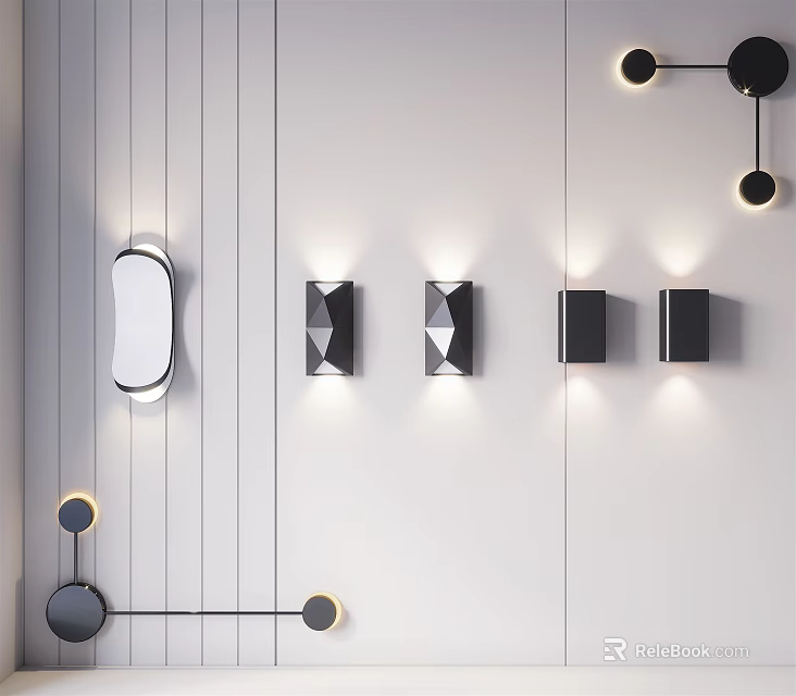 Modern Geometric Wall Lamps With Decorative Design On White Wall Surface 3d model 