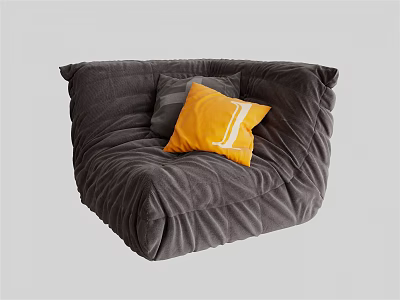 Cozy Gray Bean Bag Chair with Yellow and Gray Accent Pillows for Relaxation 3d model