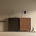 Minimalist Entryway Cabinet And Sideboard With Dark Brown White Teddy Bear Painting Clock And Plant
