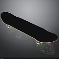 Black Skateboard Deck With Wooden Edge White Wheels And Red Blue Accents