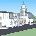 Modern Detached Villa With Glass Curtain Wall Curved Arch And Dome Tower