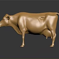Golden Cow Sculpture with Metallic Shine and Reflective Base on Dark Background