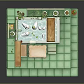 Cozy Green Bathroom Interior With Bathtub Shelves And Potted Plants