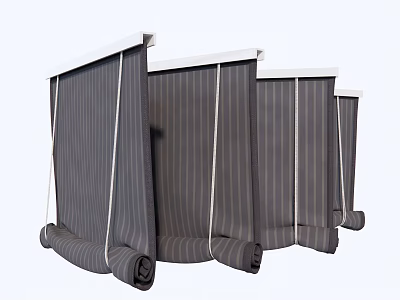Gray Striped Venetian Blinds Rolled For Home Window Interior Decoration Design 3d model
