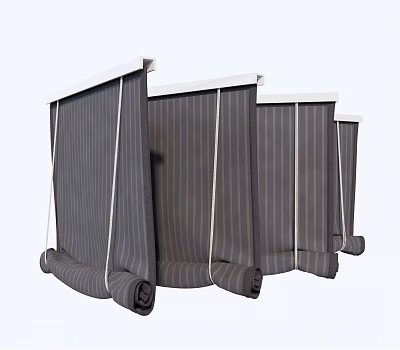 Gray Striped Venetian Blinds Rolled For Home Window Interior Decoration Design 3d model
