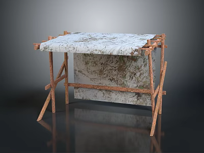 Portable Foldable Table With Wooden Frame And Patterned Fabric Top For Daily Use 3d model
