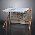 Portable Foldable Table With Wooden Frame And Patterned Fabric Top For Daily Use