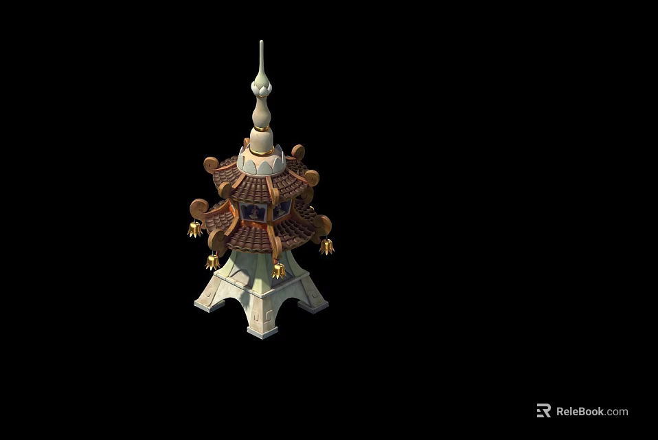 Traditional Chinese Pagoda Decorative Ornament With Multi tiered Structure And Intricate Design 3d model 