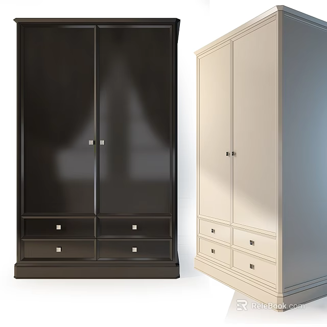 Modern Dark and Light Dressers with Cabinet Doors and Drawers for Bedroom 3d model 