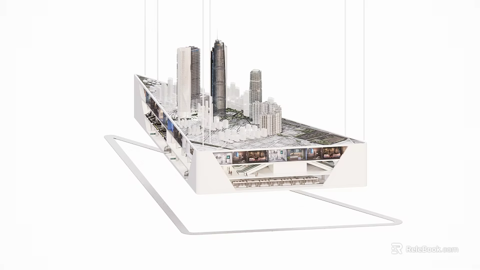 Hanging Urban Art Installation With 3D Building Models And Green Spaces 3d model 