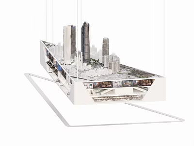 Hanging Urban Art Installation With 3D Building Models And Green Spaces 3d model