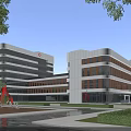 Modern Multi story Office Building With Glass Curtain Wall Red Logo Greenery And Water Feature Exterior Design