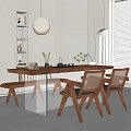 New Chinese Style Tea Table and Chair Tea Table and Chair Combination Tea Table Tea Set Potted Plant Rattan Bench Low Stool Curtain Chandelier 3d model