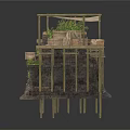 Multi Level Outdoor Wooden Platform With Steps Green Plants And Crates