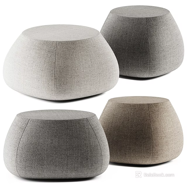 Round Fabric Ottoman Stools in Multiple Neutral Shades for Living Room Decor 3d model 