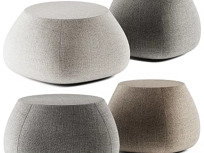 Round Fabric Ottoman Stools in Multiple Neutral Shades for Living Room Decor 3d model