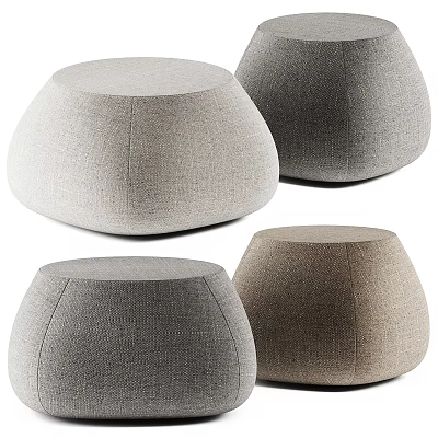 Round Fabric Ottoman Stools in Multiple Neutral Shades for Living Room Decor 3d model