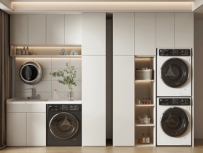 modern washing machine cabinet cream balcony washing machine cabinet 3d model