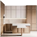 Modern Kitchen Interior With Wooden Cabinets White Countertop Sink And Lighting