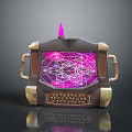Steampunk Tech Console With Purple Glowing Screen Geometric Patterns Golden Handles And Pink Spire