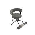 Comfortable Gray Upholstered Armchair With Modern Metal Frame And Wheeled Base