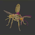 3D Rendered Mechanical Insect Featuring Metallic Wings Red Eyes Mechanical Legs And Striped Body