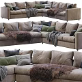 Upholstered Sectional Sofa With Various Colored Pillows And Soft Knit Blankets 3d model