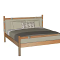 Wooden Frame Double Bed With Light Colored Mattress And Decorative Pillow