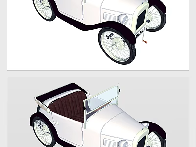 Vintage White Convertible Car With Black Wheels And Brown Seats 3d model