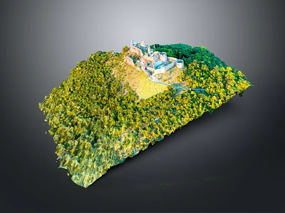 Castle Building On Green Hill With Lush Surrounding Woodland And Scenic View 3d model