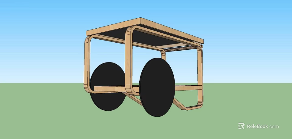 Wooden Mobile Dining Table With Black Wheels And Sturdy Frame Structure Design 3d model 