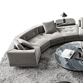 Modern Luxury Curved Gray Fabric Sofa and Round Marble Coffee Table Set With Ottoman