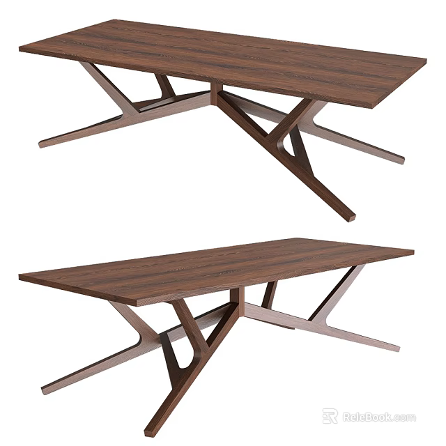 Modern Walnut Dining Table With Geometric Cross Legs And Smooth Surface 3d model