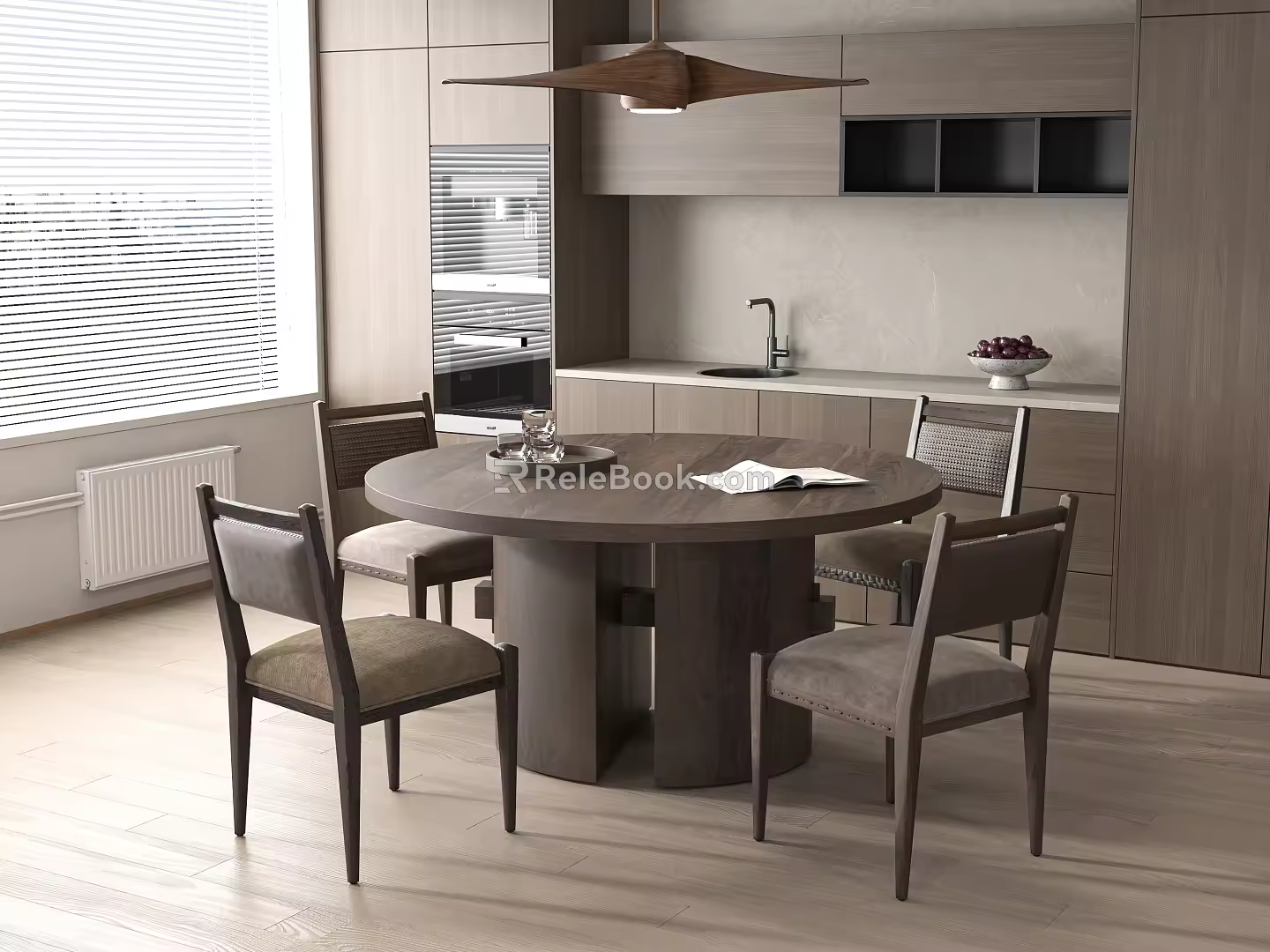 Dining Table and Chair Combination Dining Cabinet Chandelier 3d model