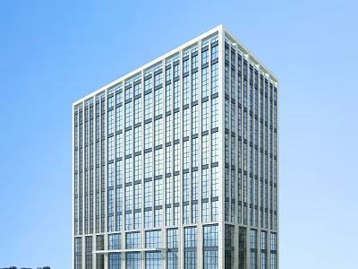 Modern High Rise Office Building With Glass Facade And Blue Sky Background Architecture 3d model