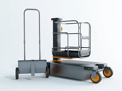 Industrial Mobile Equipment With Metal Platform Cart Handle And Orange Wheels 3d model