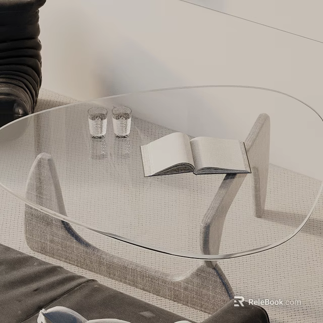 Modern Sofa Coffee Table Combination With Glass Top Open Book And Glass Cups 3d model 