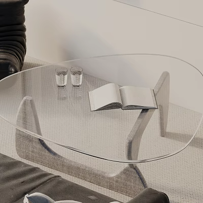 Modern Sofa Coffee Table Combination With Glass Top Open Book And Glass Cups 3d model