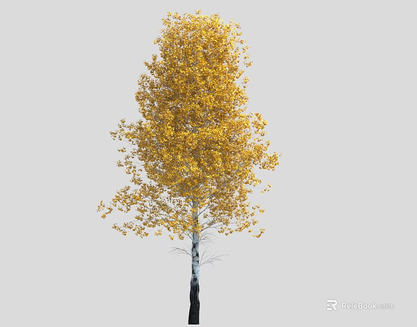 Autumn Tree with Vibrant Yellow Leaves and Black Trunk Standing Against Gray Background 3d model 