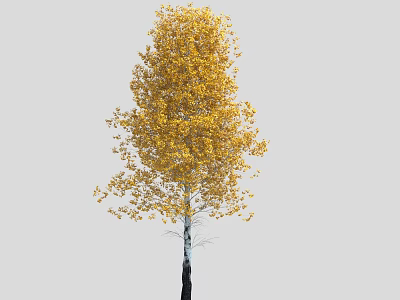 Autumn Tree with Vibrant Yellow Leaves and Black Trunk Standing Against Gray Background 3d model