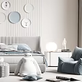 Modern Gray Kids Room Interior With Circular Wall Decor Simple Bed And Chandelier