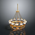 Golden Chandelier With Multiple White Lampshades And Elegant Metal Structure